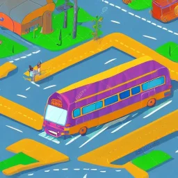 isometric smiling bus with eyes by jim woodring in cartoon style