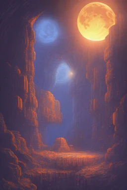 abstract, Moon in a dwarven mine underground, dungeon
