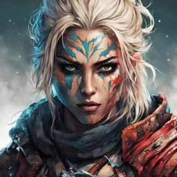 highly detailed, character concept illustration of a female Nordic rogue warrior , maximalist, sharp focus, highest resolution, in the style of , Alex Pardee, 8k, coarse, gritty textures