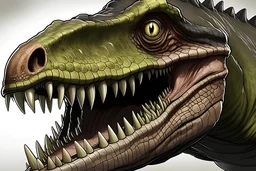 Animal prehistórico carnívoro con dientes afilados con ojos grandes y negros