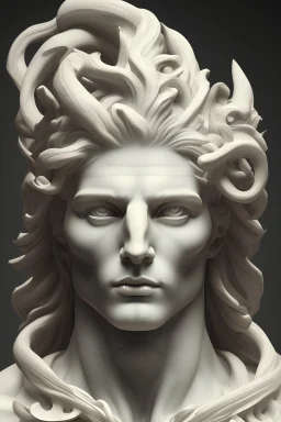 White Marble, Male, Handsome, Muscular, masculine, Spartan, Sculpture, beautiful, full of details, high definition, black backround, 8k, Golden Iris, Thin Veil