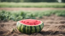close-up, a watermelon in the field, blurred background