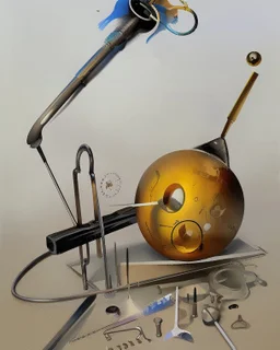 Soap Bubble,complex surgical instruments mixed with musicial instruments,minimalism,Painting By Adrian Ghenie, Rene Magritte, Basquiat ,Salvador Dali, Lucian Freud, Jan Van Eyck