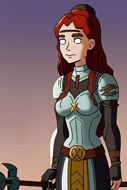 [medieval city, swords, tavern, Leela from Futurama, blurry background] Leela is a well known captain of the city militia. She's making sure everyone is acting properly in game of Thrones.