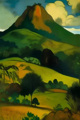 A small brown mountain painted by Paul Gauguin