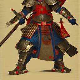 Ukiyo-e Style , Male Samuri in armour, full body