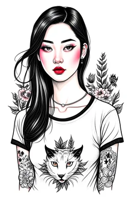 Jing Tian, illustration, white backround, vectorial, design for t-shirt,patch, stickers, inkedgirl, sexygirl, women