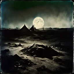 Photorealistic polaroid style nothingness and distress, wasteland night Max Ernst Hieronymus Bosch, creepy, volumetric light, movie shot, details, high contrasts, nightmare, hypermaximalist