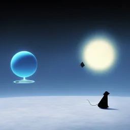 The mouse and the grim reaper discussing the future of the universe, on bubble world, art by Pixar and Magritte