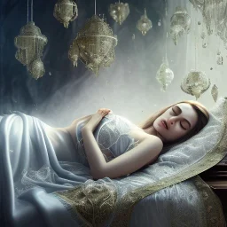 woman asleep on satin pillow with spiderwebs on face and mascara running down face, gothic, 8k, high-quality, fine-detail, intricate, sharp, crisp, digital art, detailed matte, illustration, octane render, brian froud, howard lyon, Anne Dittman, Anne Stokes, Lisa Parker, Selina French