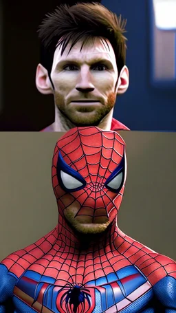 spiderman become lionel messi , lionel messi head, ultra realistic, 4k, ultra detail, full body
