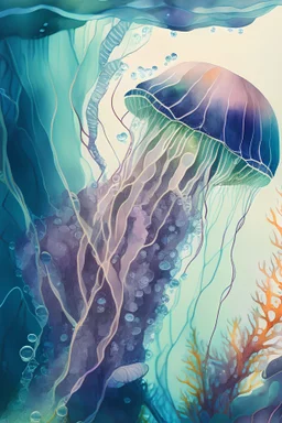 Jelly fish , sea,plant,underwater,watercolor ,pattern,4k