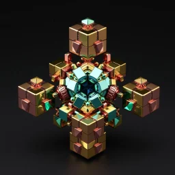 a julia set 3d fractal made of small metallic random color cubes