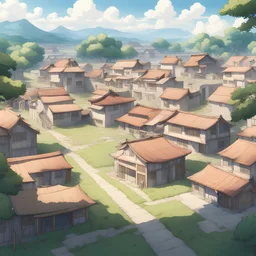 Picture of a village. Architects build a school and a hospital. Anime