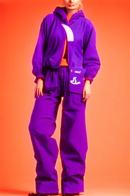 year 1994 women fashion. Karjalainen kuvio, Karjala, "summer combat suit trouser" with low waist, baggy, Combat pants, t-shirt and interesting hoodie with high tippet integrated to bolero. Colors: denim blue, blue, purple, khaki, "pastel light green", lilac, plum, orange, terracotta, red, pink, dark blue, beige. Women models. Starling pattern prints.Jennifer Lopez, Gwyneth Paltrow, . Big tennis shoes on. Cargo pants.