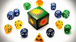 a Sun, a dice domino, half earth