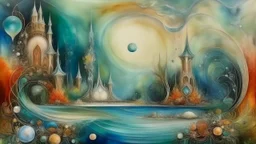 Encaustic painting, relaxation, luxury, dream world, calm beauty, symmetry, fantasy world, magic, beautiful composition, exquisite detail