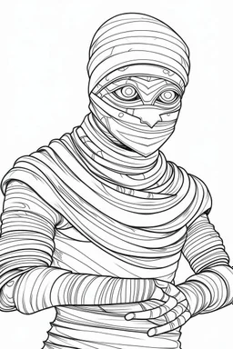 mummy. Outline, sketch style, only use outline, mandala style, clean line art, white background, no shadows, no clear wall, coloring page.