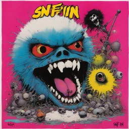 SNFIIN'GLUE album cover by Ralph Steadman for Aardschok(nl) and MetalHammer mag, guest star: undead semi leech glitched acid trip by Mil Mascaras