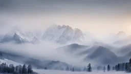 Far over the misty snow capped mountains cold