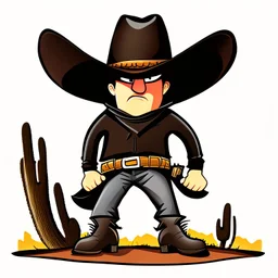 Caricatura de un hombre con sombrero vaquero de aleron grande negro cara levantada cuerpo completo