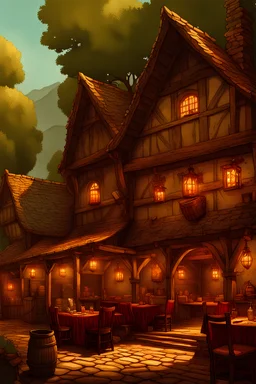 an illustration of a high fantasy setting tavern