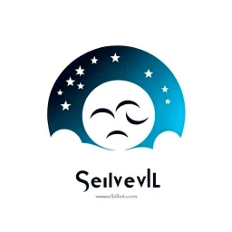 Logo, vector, clean, circle logo with a face looking up at the moon clouds and stars