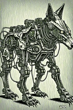Wolf biotic robot drawn in the style of E