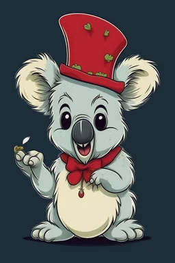 ren and stimpy style koala wearing a jester hat