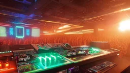 Create a visual Dystopian background representation of Dominus Sound hardstyle dance , where music technology reigns supreme. Emphasize the dominance of dystopian digital elements with a sleek and powerful aesthetic. no text