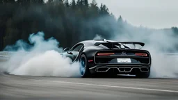 black tuned bugatti chiron drifting in the white smoke, rear view, cinematic, luxurious --chaos 80 --ar 16:9 --style raw --stylize 700