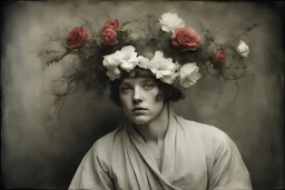 wrapping branches flowers around my head, methodology by jan saudek and giotto