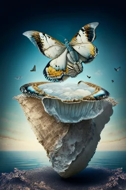 butterfly with oyster on top of earth