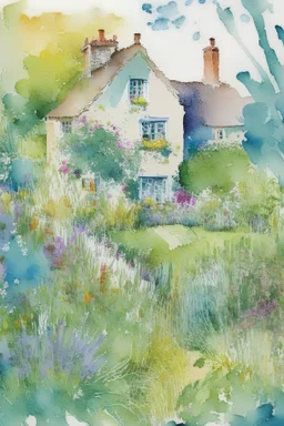 abstract watercolour english cottage garden in the style of picasso centred