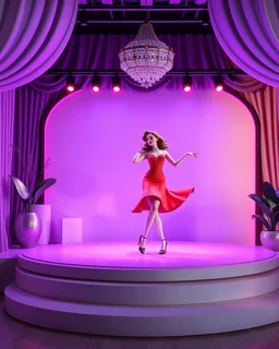 3d recusive stage with modern 3d structre and modern decoration a godoss lady dancing salsa with cute ,the background is evolving and animating
