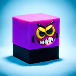 a character in a cube shape, 80's foam horror character, style of AmToy's Madballs