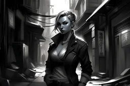 In the narrow, decrepit alleyway stood a formidable woman, her back turned to us as if she faced the challenges of the world alone. Before her, a group of menacing gangsters gathered, their intentions clear in their aggressive postures and glowering stares. Yet, despite the imminent threat, the woman exuded an undeniable aura of strength and resilience. Her stance was unwavering, her expression determined, ready to confront whatever hardships life hurled her way. As the tension in the air crackl