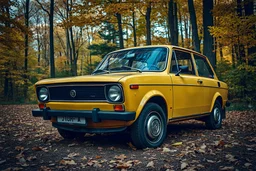 autumn in the forest , an old FIAT 128 ,HDR photo