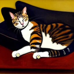 oil portrait of a Cat Sleeping in a Black sofa by Ignacio Zuloaga 8k