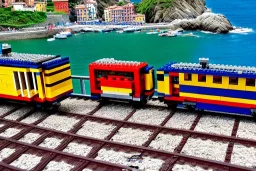 Lego close up Train in lego riomaggiore italy sea town lego