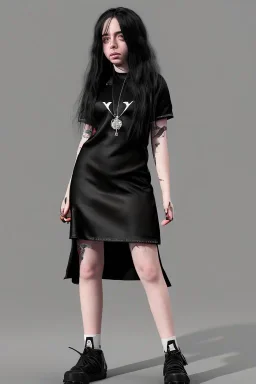 Billie Eilish, sitting on a chair, Black Short Dress, high detail, realistic