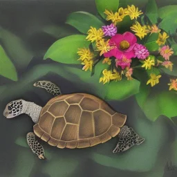 turtle and flowers