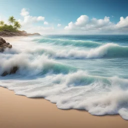 Hyper Realistic sea waves & seashore beach with blue sky