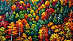 acrylic painted realistic autumn forest view from above