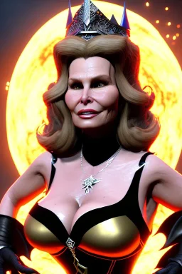 Jennifer Coolidge as evil queen in black leather, busty, cleavage, angry, stern look. character design by cory loftis, . unreal engine 5, artistic lighting, highly detailed, photorealistic, fantasy