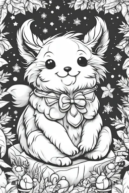 outline art for cute creature , kawaii style, Christmas themed, white background, sketch style, thick line, only use outline, clean line art, no shadow and clear well outlined, coloring page for kids