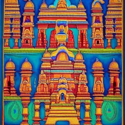 spiritual conscious Indian architecture with gopuram in Tibetian painting style