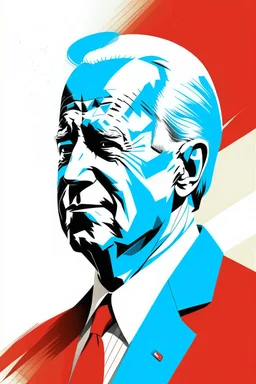 stylized stencil portrait of Joe biden in solid red, beige and (light and dark) blue