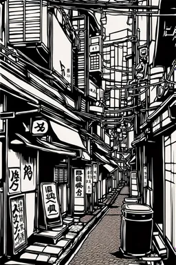 Tokyo alleys, greyscale, line arts