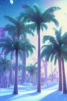 1980's vaporwave aesthetic palm trees in Christmas winter